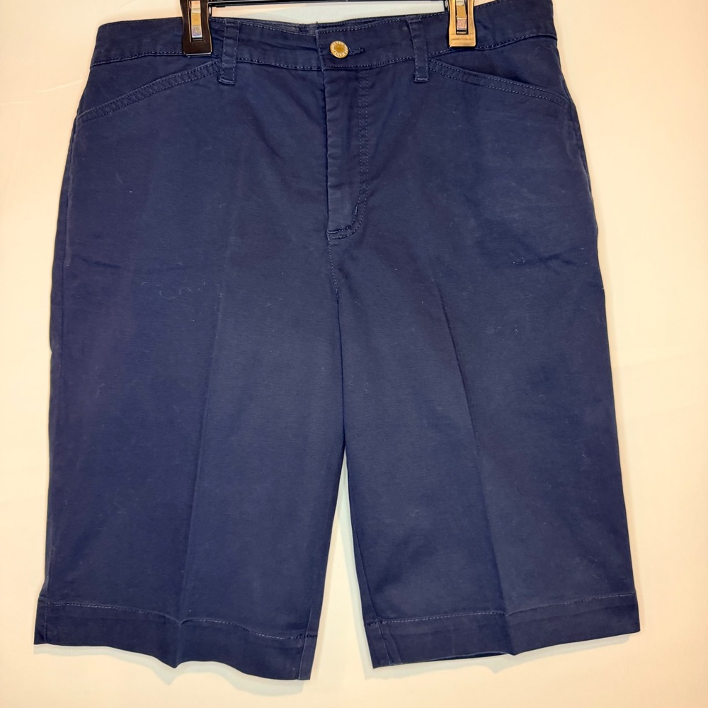 Jones New York Jeans Navy Blue Trouser Shorts Mid Rise Knee Length Size 10